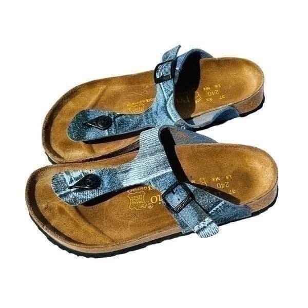 Papillo By Birkenstock Womens Sandals Cork Footbed Buckle Slip On Blue Size 37 - Thumbnail 6