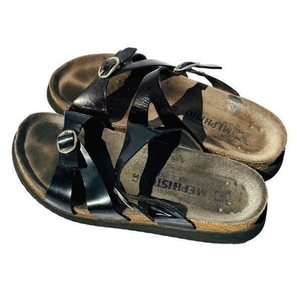 Mephisto Womens Sandals Cork Footbed Double Strap Buckle Slip On Black Size 37 / - Thumbnail 3