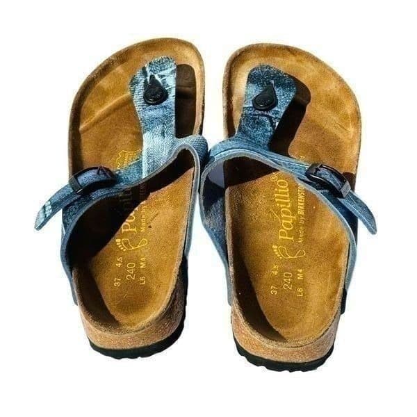 Papillo By Birkenstock Womens Sandals Cork Footbed Buckle Slip On Blue Size 37 - Thumbnail 5