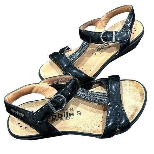 MEPHISTO Mobils Air-Relax Felizia Black Patent Leather Rhinestone Velcro Wedge S - Image 1