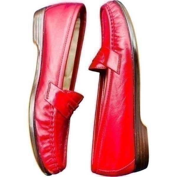 SAS Tripad Comfort Shoes Made In USA Vintage Wink Red Leather Penny Loafers Slip - Thumbnail 9