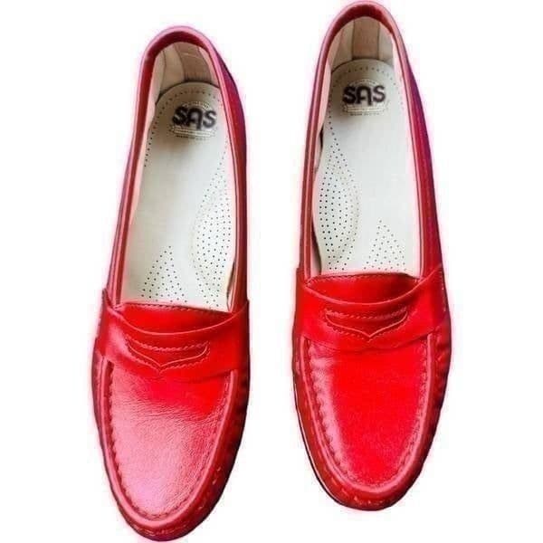 SAS Tripad Comfort Shoes Made In USA Vintage Wink Red Leather Penny Loafers Slip - Thumbnail 11