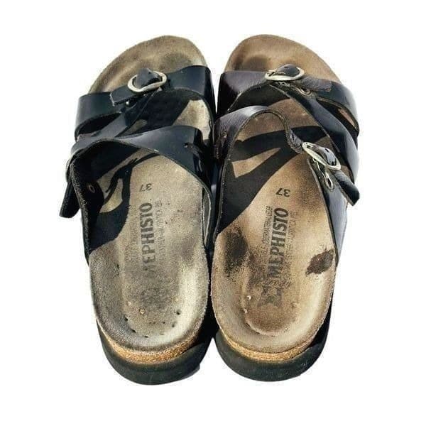 Mephisto Womens Sandals Cork Footbed Double Strap Buckle Slip On Black Size 37 / - Thumbnail 4