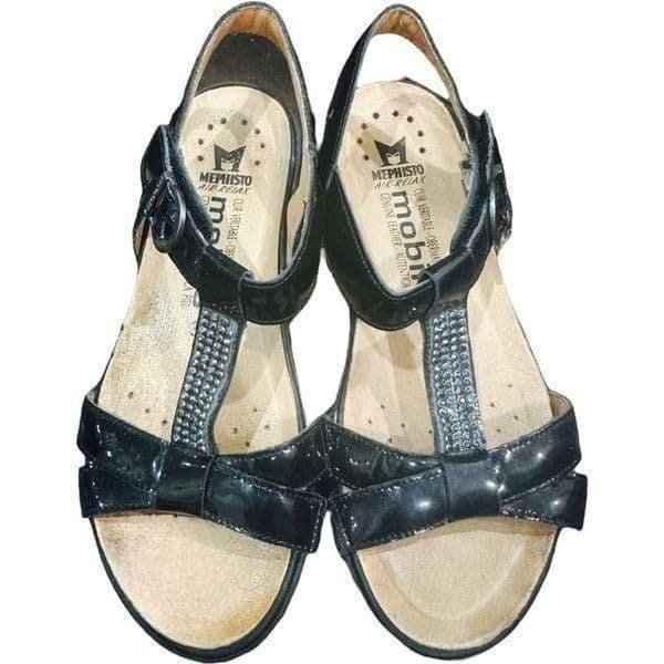 MEPHISTO Mobils Air-Relax Felizia Black Patent Leather Rhinestone Velcro Wedge S - Thumbnail 8