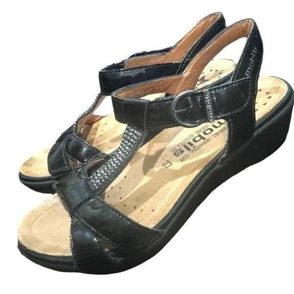 MEPHISTO Mobils Air-Relax Felizia Black Patent Leather Rhinestone Velcro Wedge S - Thumbnail 2