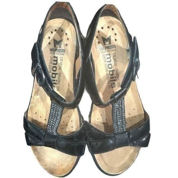 MEPHISTO Mobils Air-Relax Felizia Black Patent Leather Rhinestone Velcro Wedge S - Thumbnail 10
