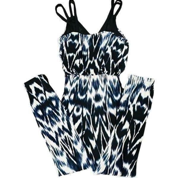 NICOLE MILLER Batik Skin Blue Black White Snakeskin Sleeveless Jumper Romper Jum - Thumbnail 3