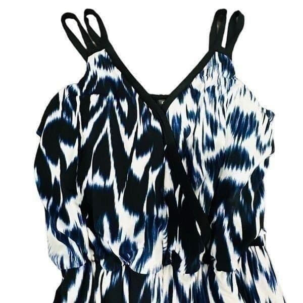 NICOLE MILLER Batik Skin Blue Black White Snakeskin Sleeveless Jumper Romper Jum - Thumbnail 5