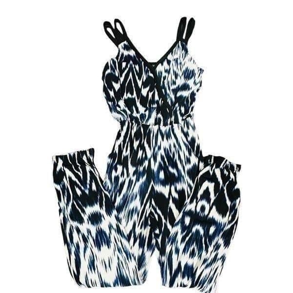 NICOLE MILLER Batik Skin Blue Black White Snakeskin Sleeveless Jumper Romper Jum - Thumbnail 2