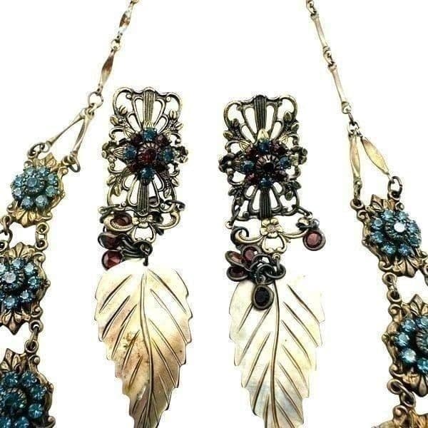 SWAROVSKI & KENNY MA SAN FRANCISCO Full Parure Victorian Crystal Antiqued Brass - Thumbnail 2