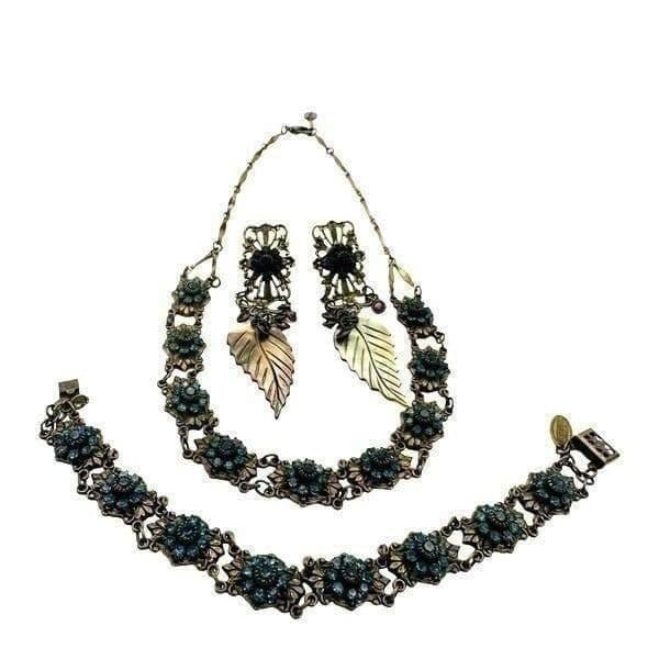 SWAROVSKI & KENNY MA SAN FRANCISCO Full Parure Victorian Crystal Antiqued Brass - Thumbnail 6