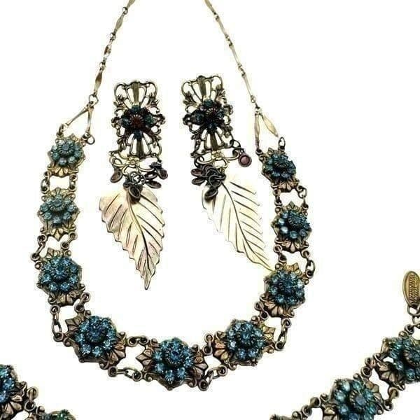 SWAROVSKI & KENNY MA SAN FRANCISCO Full Parure Victorian Crystal Antiqued Brass - Thumbnail 3