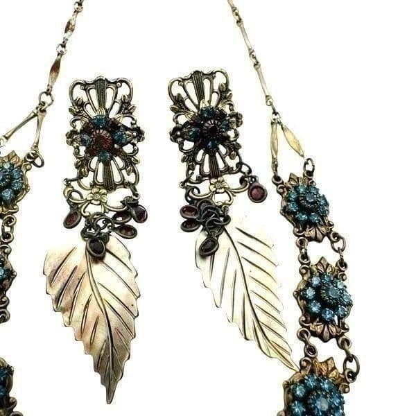 SWAROVSKI & KENNY MA SAN FRANCISCO Full Parure Victorian Crystal Antiqued Brass - Thumbnail 7