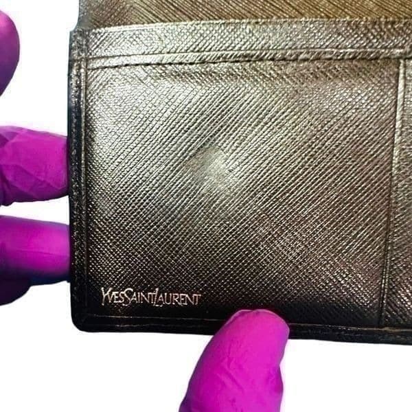 YSL YVES SAINT LAURENT Dark Brown Goldtone Saffiano Leather Kisslock Wallet Bag - Thumbnail 4