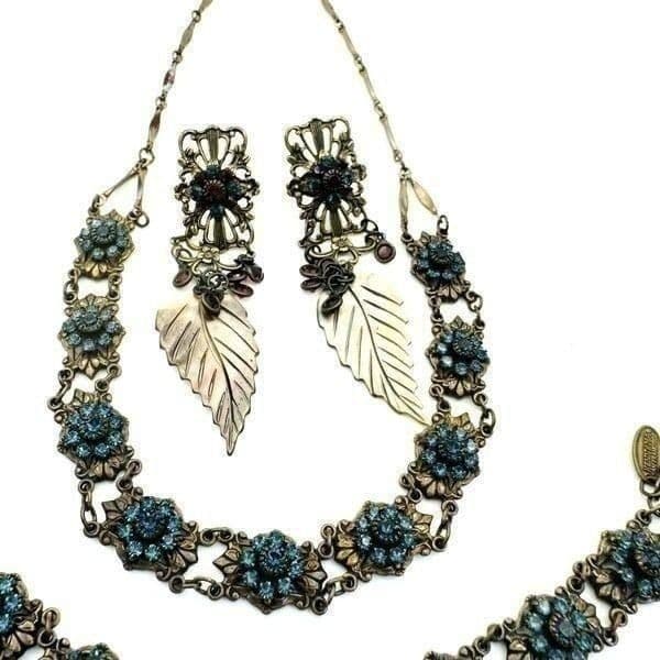 SWAROVSKI & KENNY MA SAN FRANCISCO Full Parure Victorian Crystal Antiqued Brass - Thumbnail 4