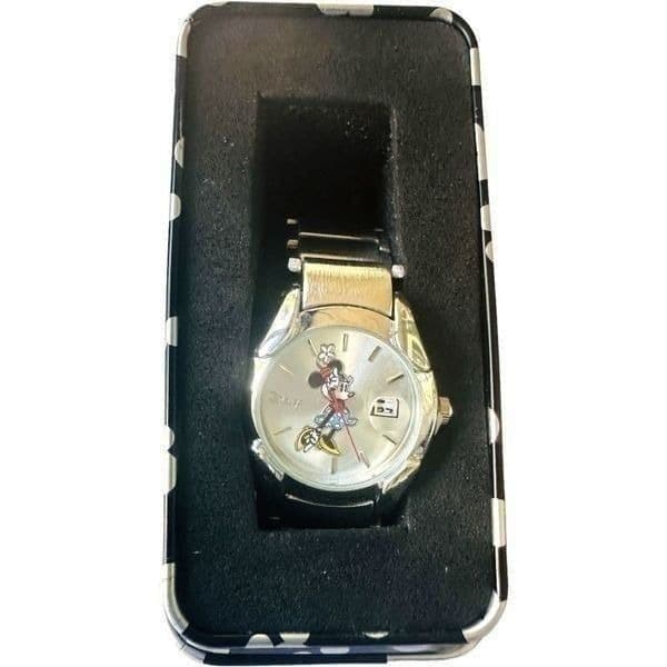 NWT DISNEY ACCUTIME Minnie Mouse Watch New In Box Silver Metallic Band Date Wind - Thumbnail 5