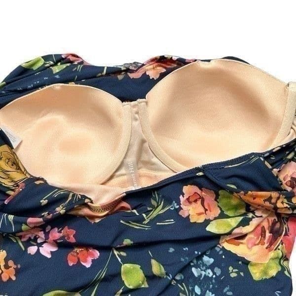 GARNET HILL Ruched Front Navy Daydream Floral Flower Navy One Piece SwimSuit Swi - Thumbnail 8