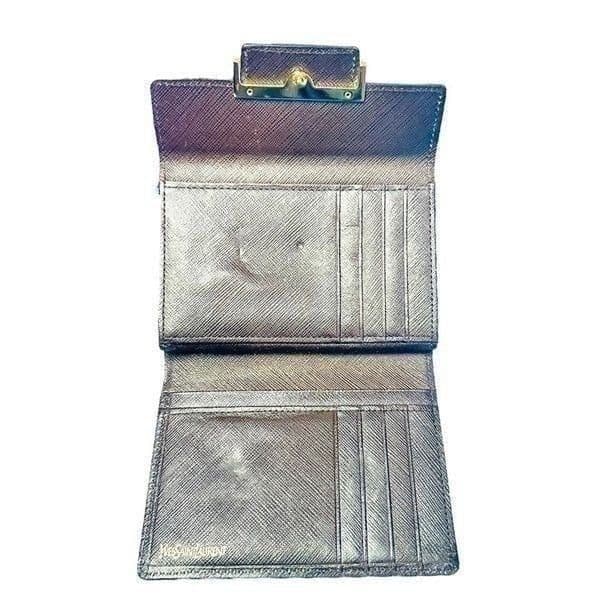 YSL YVES SAINT LAURENT Dark Brown Goldtone Saffiano Leather Kisslock Wallet Bag - Thumbnail 2