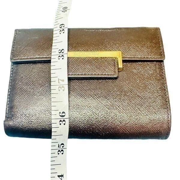YSL YVES SAINT LAURENT Dark Brown Goldtone Saffiano Leather Kisslock Wallet Bag - Thumbnail 6