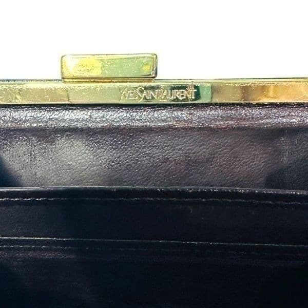YSL YVES SAINT LAURENT Dark Brown Goldtone Saffiano Leather Kisslock Wallet Bag - Thumbnail 12