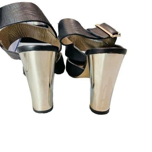 Marni Black and Chrome Block Heel Leather High Heels Pumps Size 9 EUC - Thumbnail 4