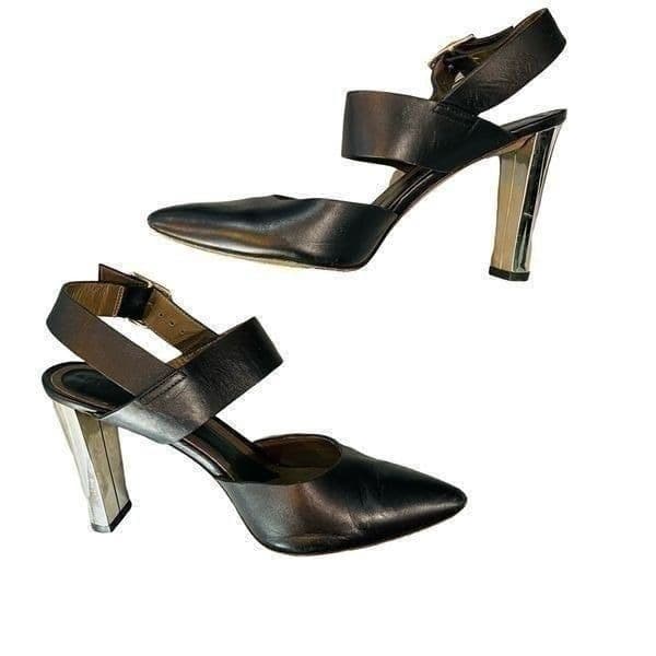 Marni Black and Chrome Block Heel Leather High Heels Pumps Size 9 EUC - Image 1