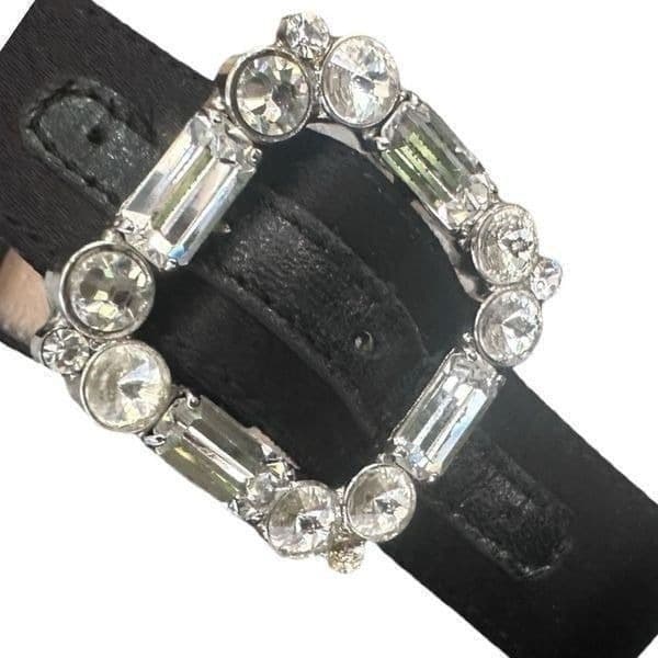 MANOLO BLAHNIK Black Satin Jewel Crystal Buckle Stiletto High Heel Shoes Size 7. - Thumbnail 2