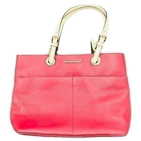 NWOT Michael Kors Bedford Red Pocket Tote Pebble Leather Purse Shopper Bag - Thumbnail 9