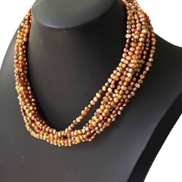 SILPADA STERLING SILVER Designer 925 Gold & Copper Freshwater Pearls 8 Multi-Str - Thumbnail 2