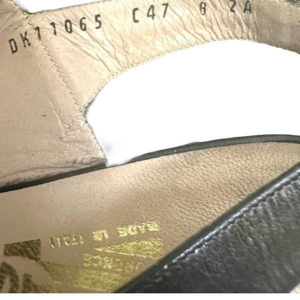 SALVATORE FERRAGAMO Black Silver Leather Handmade In Italy Block Heel Comfortabl - Thumbnail 5