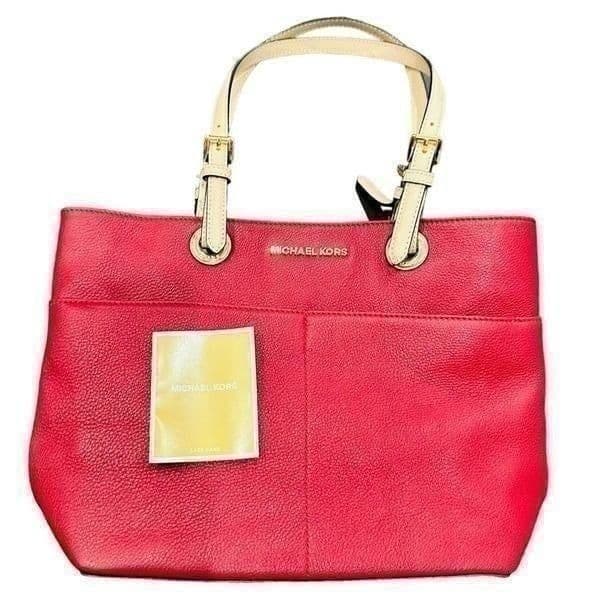 NWOT Michael Kors Bedford Red Pocket Tote Pebble Leather Purse Shopper Bag - Image 1