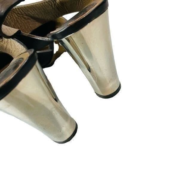 Marni Black and Chrome Block Heel Leather High Heels Pumps Size 9 EUC - Thumbnail 2