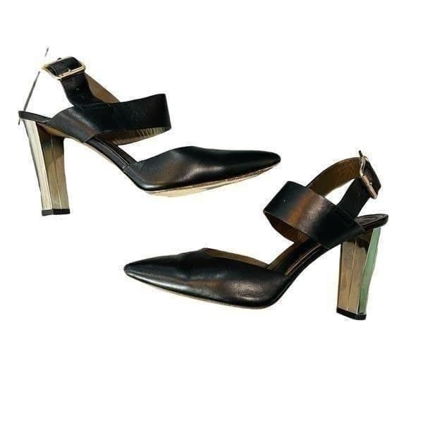 Marni Black and Chrome Block Heel Leather High Heels Pumps Size 9 EUC - Thumbnail 3