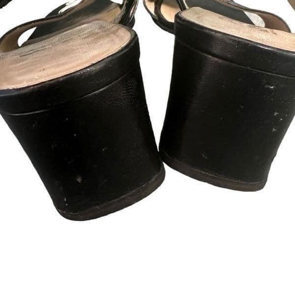 SALVATORE FERRAGAMO Black Silver Leather Handmade In Italy Block Heel Comfortabl - Thumbnail 6