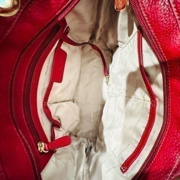 NWOT Michael Kors Bedford Red Pocket Tote Pebble Leather Purse Shopper Bag - Thumbnail 6