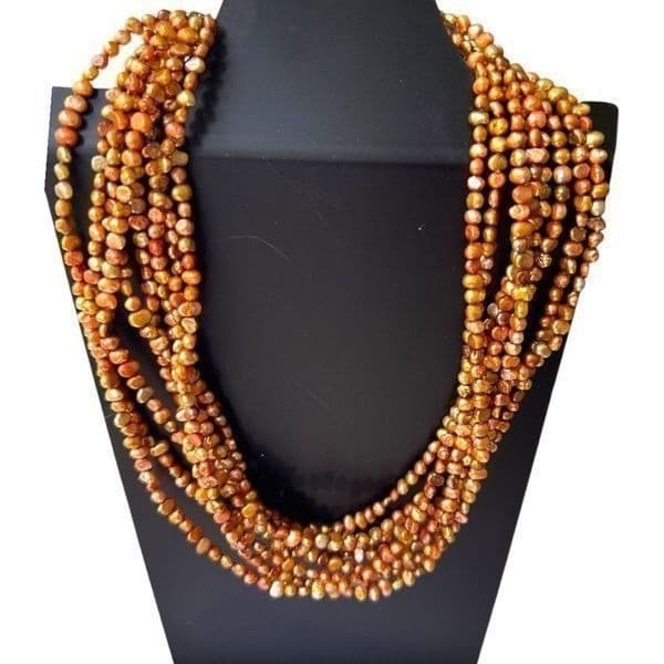 SILPADA STERLING SILVER Designer 925 Gold & Copper Freshwater Pearls 8 Multi-Str - Thumbnail 3