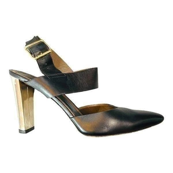 Marni Black and Chrome Block Heel Leather High Heels Pumps Size 9 EUC - Thumbnail 6