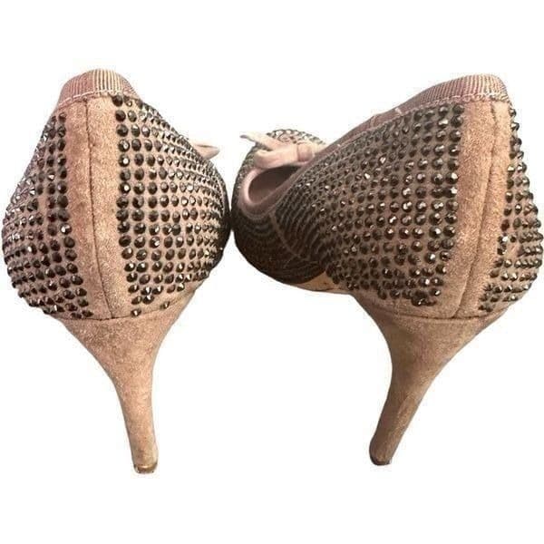 TORY BURCH Phoenix 100mm Pump SoHo Lux Suede Leather Rhinestone Stiletto Shoes D - Thumbnail 4