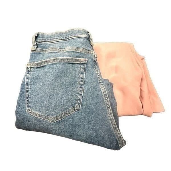 TOPSHOP 2 Pair High Waist Jeans Pants Lot Pink Wide Leg Cropped Trousers Denim J - Thumbnail 9