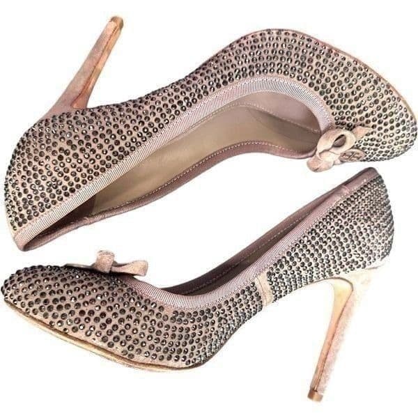 TORY BURCH Phoenix 100mm Pump SoHo Lux Suede Leather Rhinestone Stiletto Shoes D - Thumbnail 5