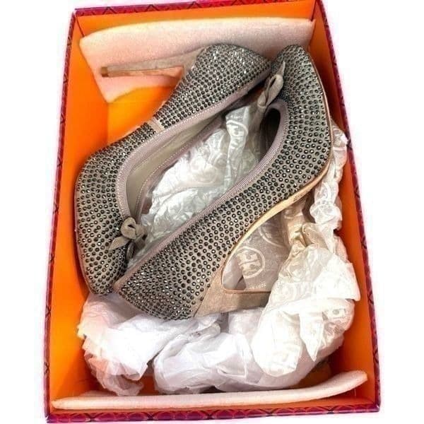 TORY BURCH Phoenix 100mm Pump SoHo Lux Suede Leather Rhinestone Stiletto Shoes D - Thumbnail 3