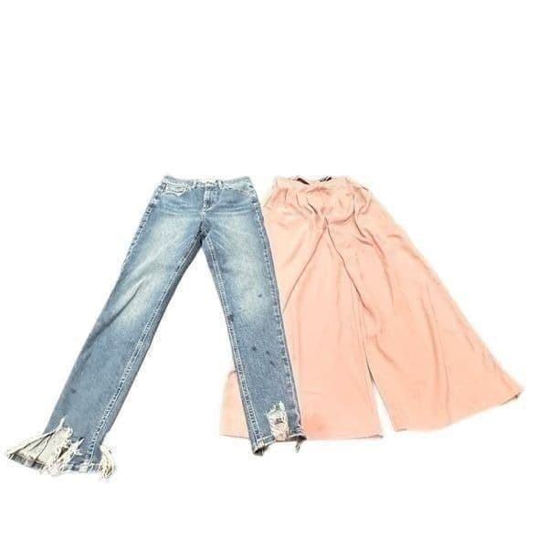 TOPSHOP 2 Pair High Waist Jeans Pants Lot Pink Wide Leg Cropped Trousers Denim J - Thumbnail 8