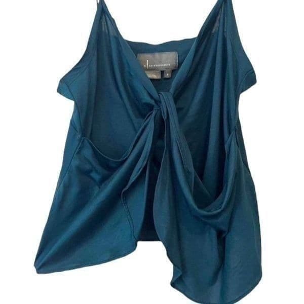 ANTHROPOLOGIE Dark Teal Blue Knot Front Cami Tank Top Anthropologie Blouse Size - Thumbnail 7