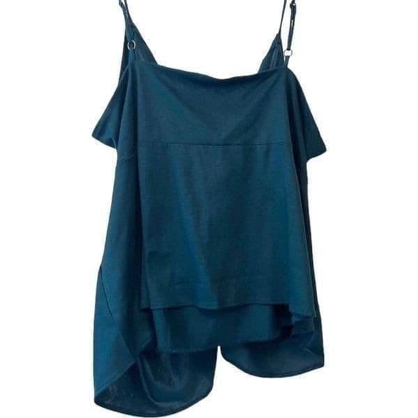 ANTHROPOLOGIE Dark Teal Blue Knot Front Cami Tank Top Anthropologie Blouse Size - Thumbnail 5