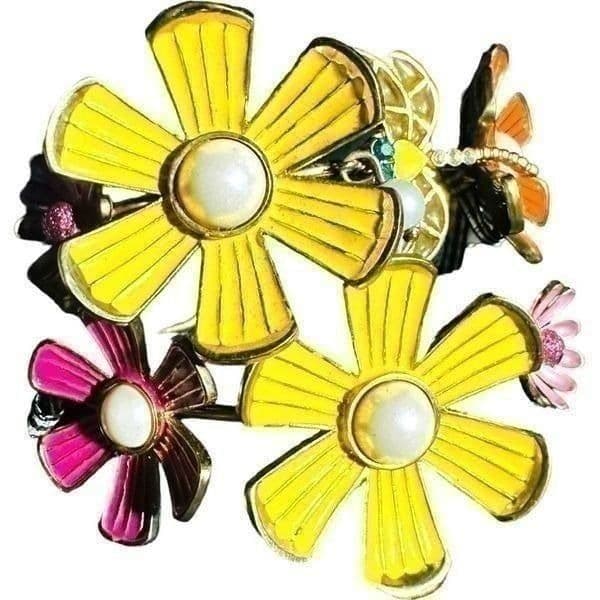 BETSEY JOHNSON Vintage Floral 3D Flower Girl Dragonfly Large Cuff Bracelet RARE - Image 1