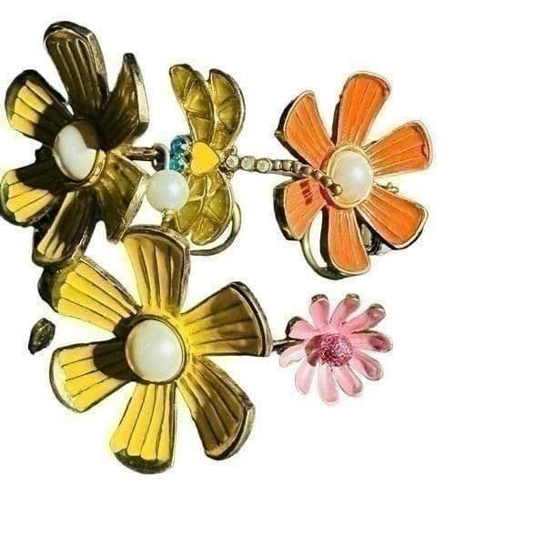 BETSEY JOHNSON Vintage Floral 3D Flower Girl Dragonfly Large Cuff Bracelet RARE - Thumbnail 7