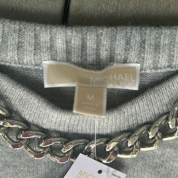 MICHAEL KORS Pearl Heather Sleeveless Sweater MK Gray Pullover Chain Detail Size - Thumbnail 5
