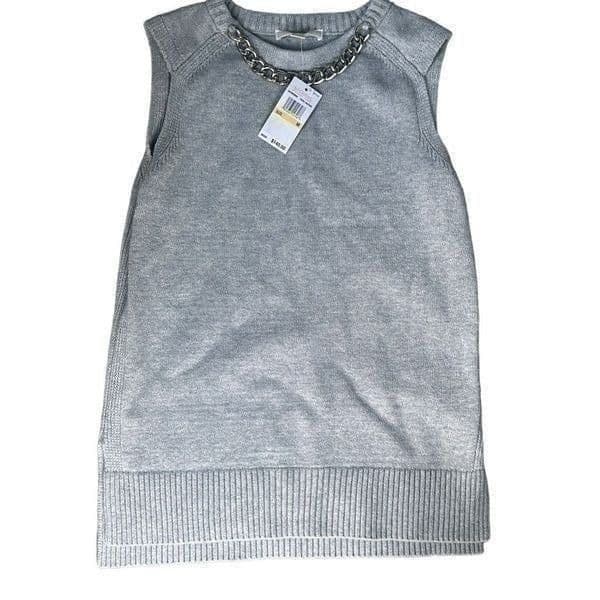 MICHAEL KORS Pearl Heather Sleeveless Sweater MK Gray Pullover Chain Detail Size - Image 1