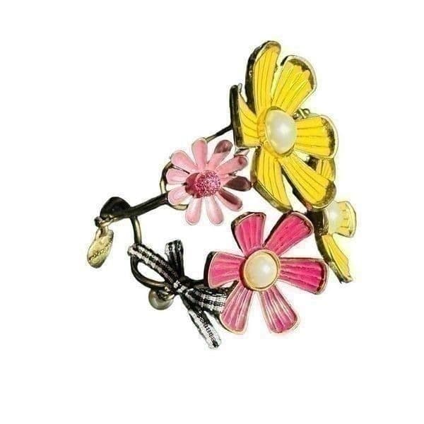 BETSEY JOHNSON Vintage Floral 3D Flower Girl Dragonfly Large Cuff Bracelet RARE - Thumbnail 9