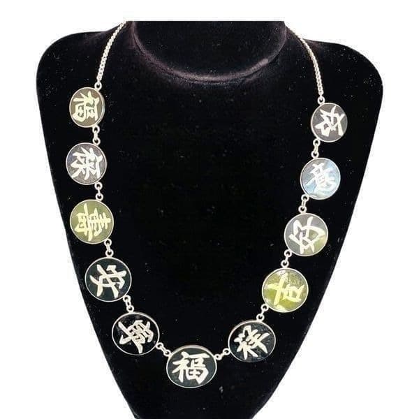 Vintage Signed Sterling Silver Asian Caricature Pendant Necklace - Thumbnail 2